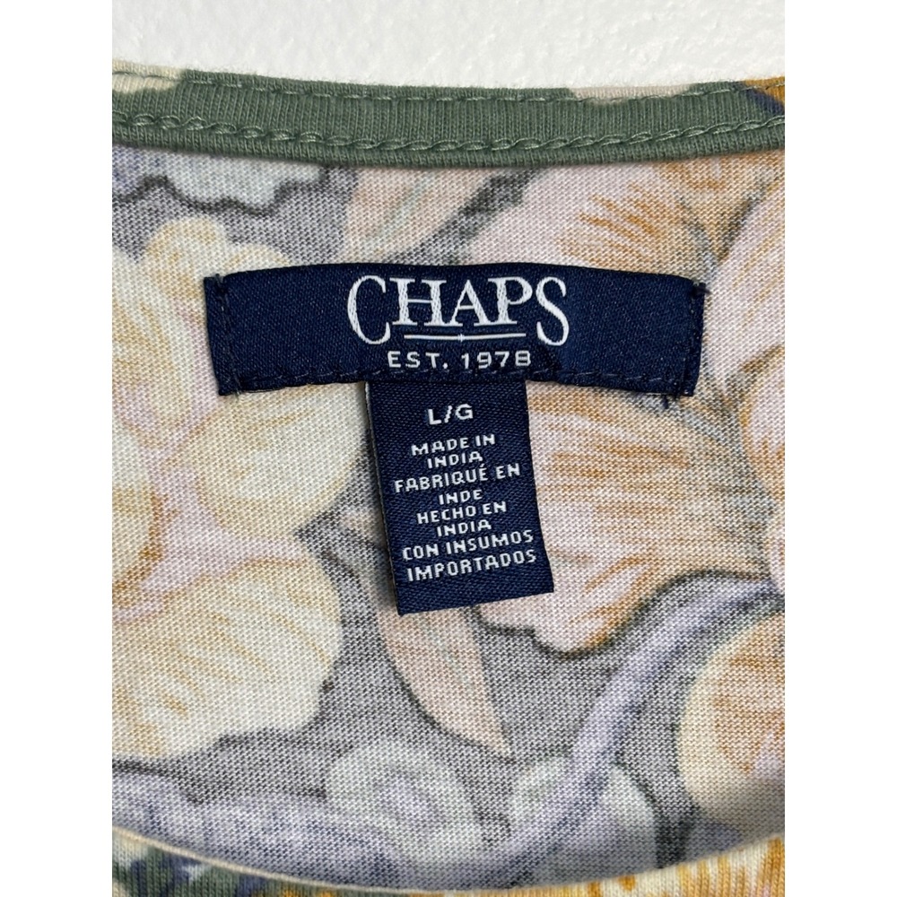 Chaps Maxi Dress Womens Large 100% Cotton Green Floral Tie Sleeve Boho Cottage - Picture 3 of 9